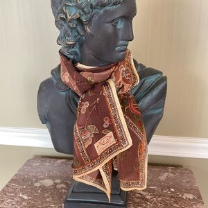 Oscar de la Renta silk scarf brown, tan, floral light weight, 52 x 11